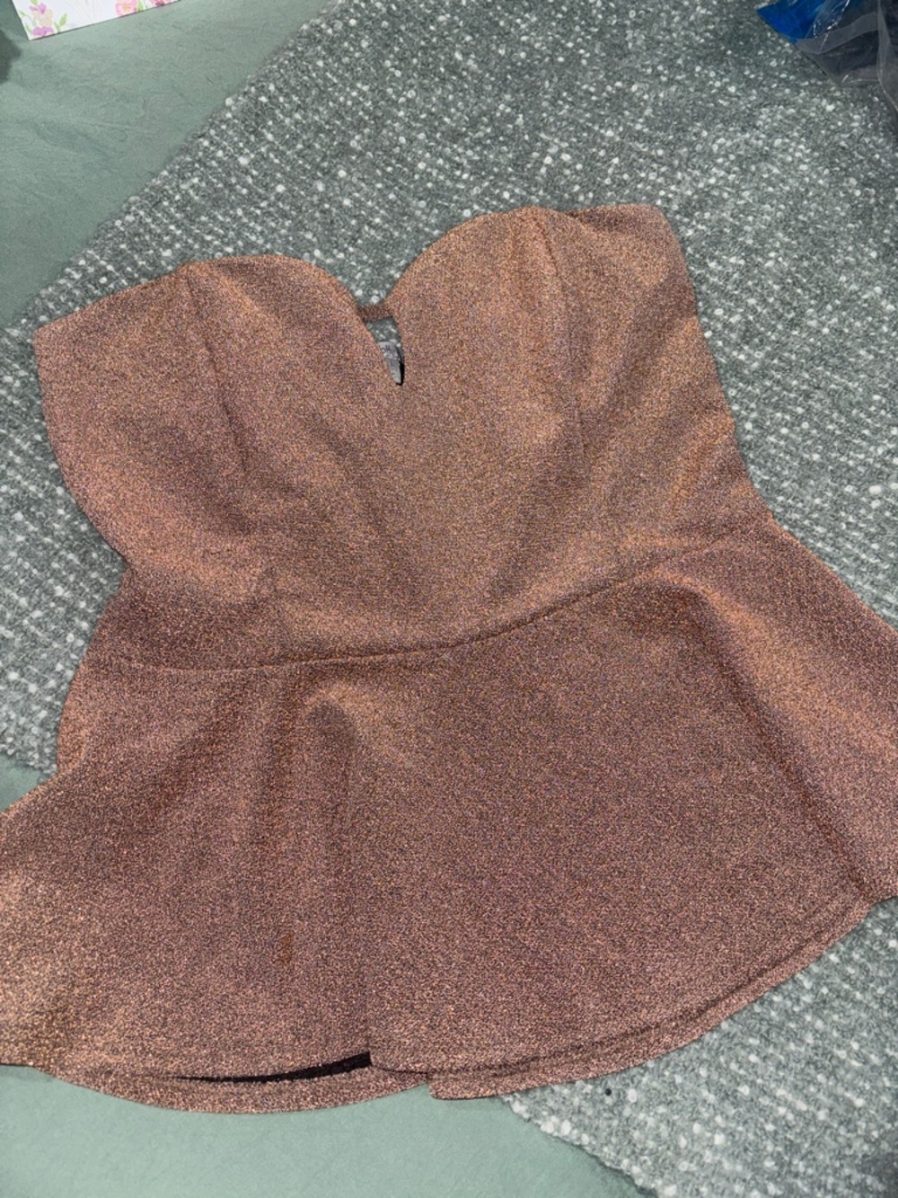 Strapless Glitter Peplum Blouse Gold